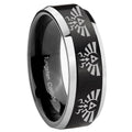8MM Multiple Zelda Skyward Beveled Two Tone Black Tungsten Ring For Men