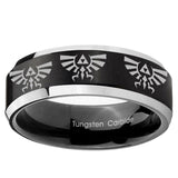 10mm Multiple Zelda Skyward Sword Beveled Brush Black 2 Tone Tungsten Mens Ring