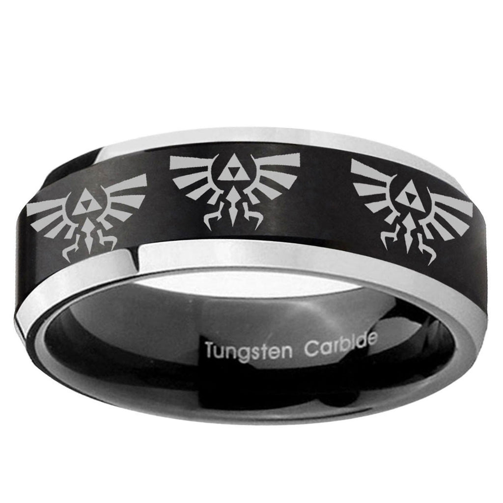 5MM Multiple Zelda Skyward Beveled Two Tone Black Tungsten Ring For Men