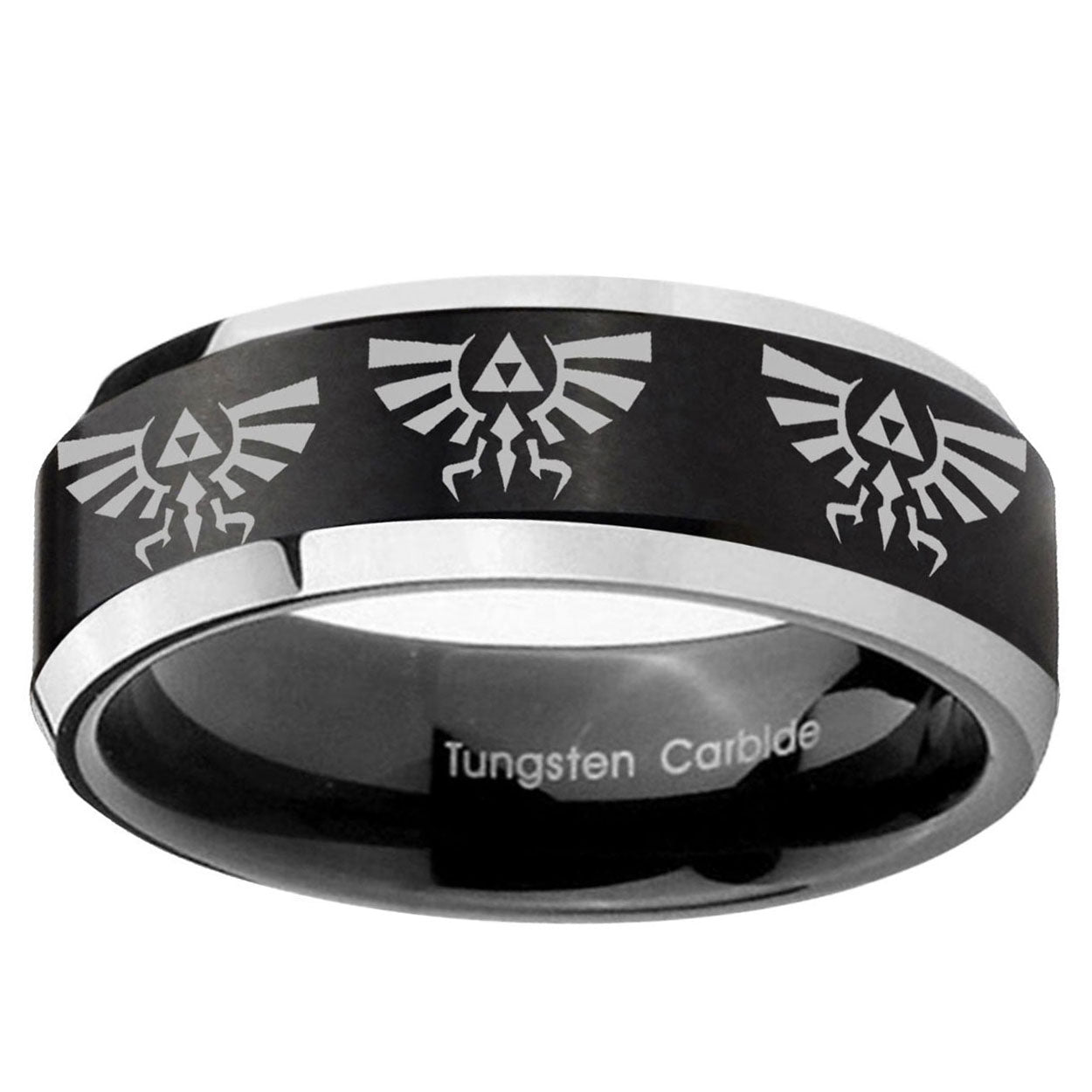 5MM Multiple Zelda Skyward Beveled Two Tone Black Tungsten Ring For Men