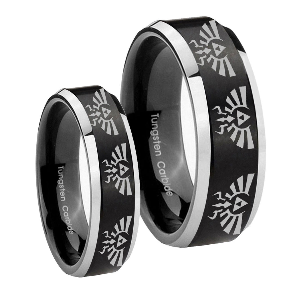 Multiple Zelda Skyward Sword Beveled Brush Black 2 Tone Tungsten Promise Ring Set