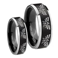 Multiple Zelda Skyward Sword Beveled Brush Black 2 Tone Tungsten Promise Ring Set