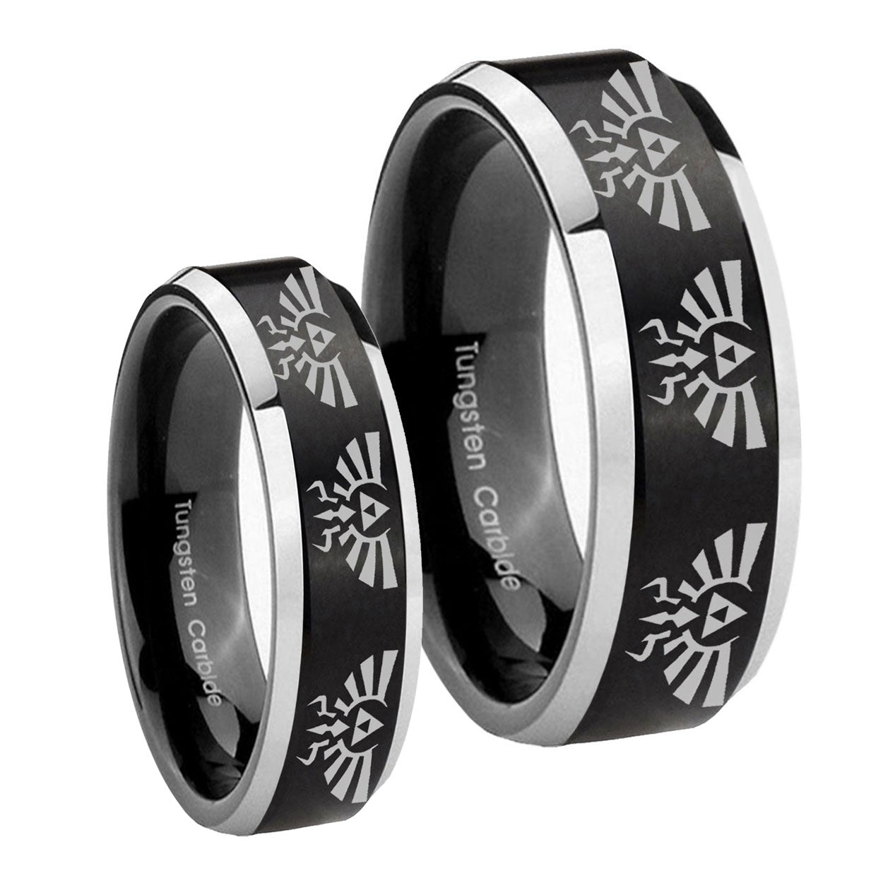 Multiple Zelda Skyward Sword Beveled Brush Black 2 Tone Tungsten Promise Ring Set