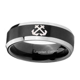 10mm-Anchor-Beveled-Edges-Brush-Black-2-Tone-Tungsten-Carbide-Mens-Promise-Ring