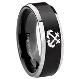 10mm Anchor Beveled Edges Brush Black 2 Tone Tungsten Carbide Mens Promise Ring
