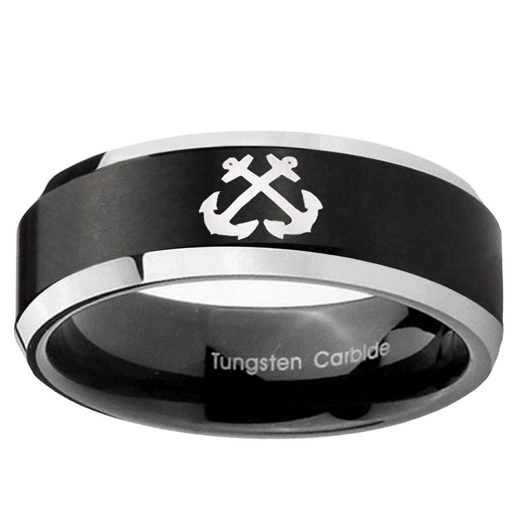 5MM Anchor Beveled Two Tone Black Tungsten Custom Ring