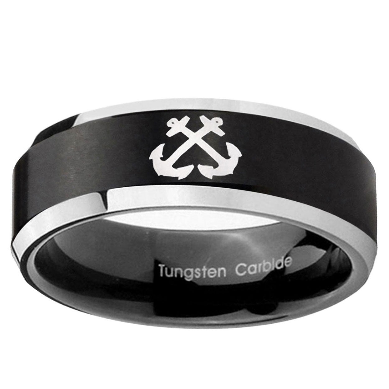5MM Anchor Beveled Two Tone Black Tungsten Custom Ring
