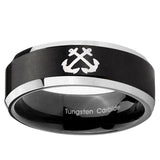 10mm Anchor Beveled Edge Brush Black 2 Tone Tungsten Ring