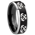 10mm Multiple Anchor Beveled Brush Black 2 Tone Tungsten Men's Promise Rings