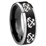 His Hers Multiple Anchor Beveled Brush Black 2 Tone Tungsten Men's Ring Set