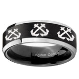 10mm Multiple Anchor Beveled Brush Black 2 Tone Tungsten Men's Promise Rings