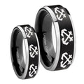 Multiple Anchor Beveled Brush Black 2 Tone Tungsten Couple Rings