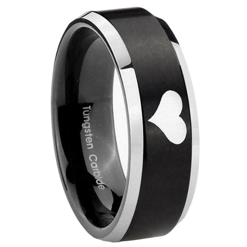 10mm Heart Beveled Edges Brush Black 2 Tone Tungsten Carbide Men's Wedding Ring