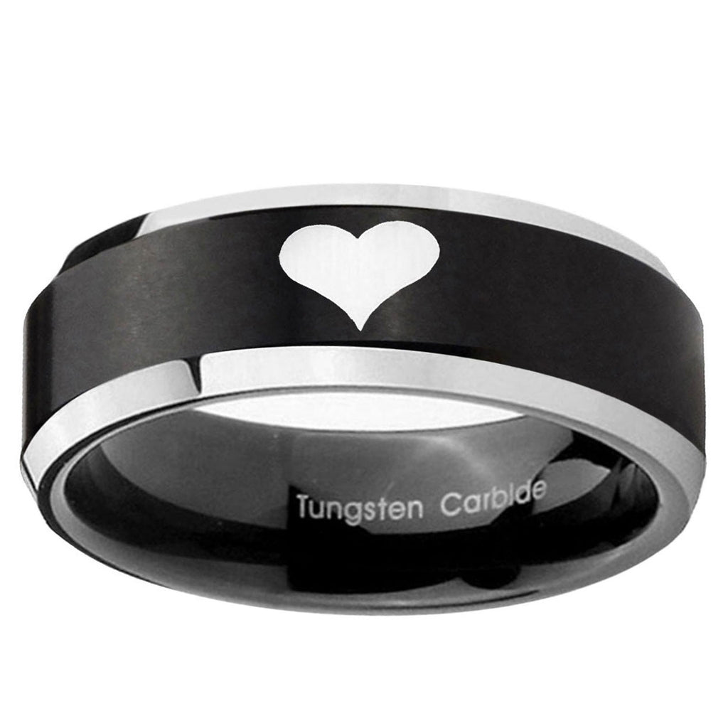 10mm Heart Beveled Edge Brush Black 2 Tone Tungsten Ring