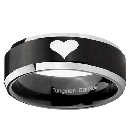 10mm Heart Beveled Edge Brush Black 2 Tone Tungsten Ring