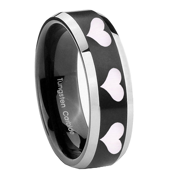 10mm-Multiple-Heart-Beveled-Edges-Brush-Black-2-Tone-Tungsten-Personalized-Ring