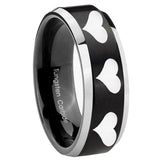 His Hers Multiple Heart Beveled Brush Black 2 Tone Tungsten Men Rings Set