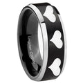 8MM Multiple Heart Beveled Two Tone Black Tungsten Mens Ring