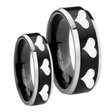 His Hers Multiple Heart Beveled Brush Black 2 Tone Tungsten Men Rings Set