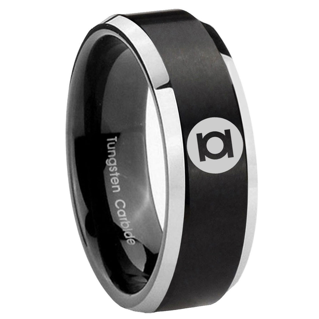 8MM Green Lantern Beveled Two Tone Black Tungsten Male Wedding Band