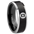 8MM Green Lantern Beveled Two Tone Black Tungsten Male Wedding Band
