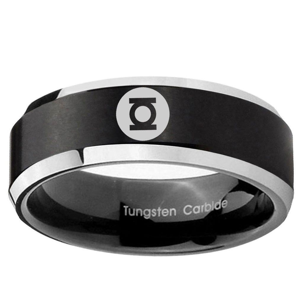 5MM Green Lantern Beveled Two Tone Black Tungsten Male Wedding Band