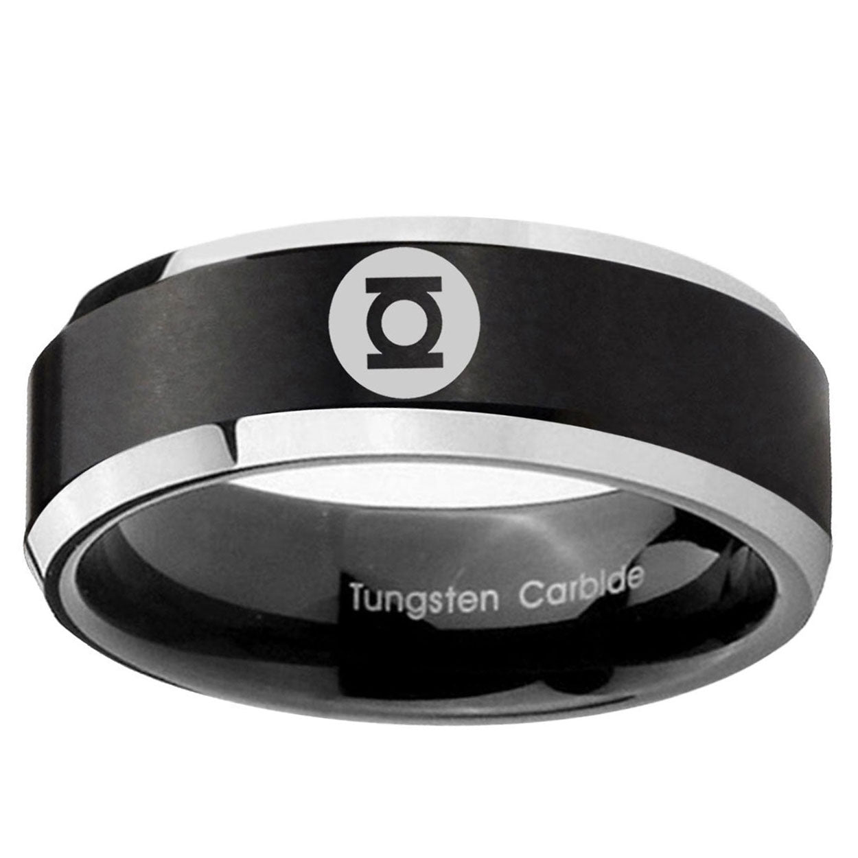 5MM Green Lantern Beveled Two Tone Black Tungsten Male Wedding Band
