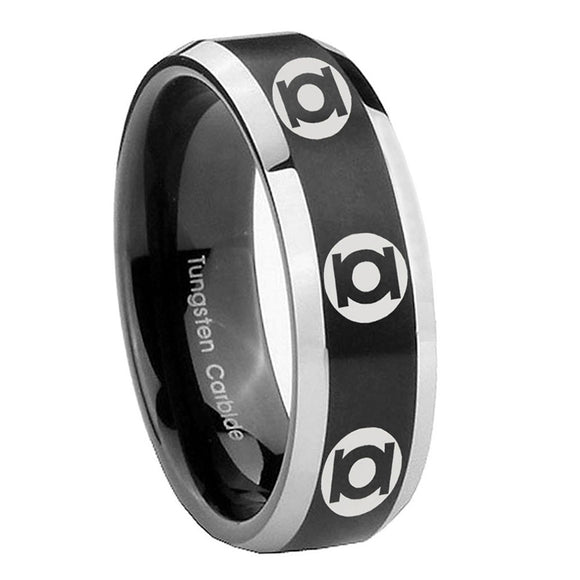 8mm Multiple Green Lantern Beveled Edge Two Tone Black Tungsten Men Wedding Bands