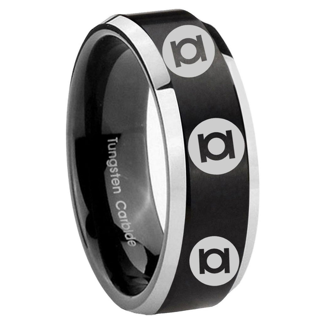 8MM Multiple Green Lantern Beveled Two Tone Black Tungsten Ring For Man