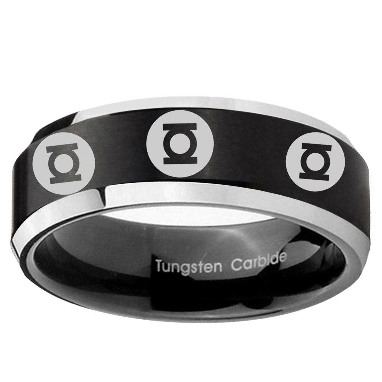 5MM Multiple Green Lantern Beveled Two Tone Black Tungsten Ring For Man