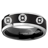 5, 8mm Multiple Green Lantern Beveled Edge Two Tone Black Tungsten Men Wedding Bands