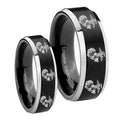 Multiple Marine Beveled Brush Black 2 Tone Tungsten Couple Rings