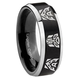 His Hers Transformers Autobot Decepticon Beveled Brush Black 2 Tone Tungsten Ring Set
