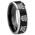 8MM Transformers Autobot Decepticon Beveled Two Tone Black Tungsten Ring