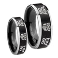 Transformers Autobot Decepticon Beveled Brush Black 2 Tone Tungsten Matching Ring Set