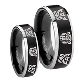 His Hers Transformers Autobot Decepticon Beveled Brush Black 2 Tone Tungsten Ring Set