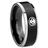 8mm Skull Beveled Edges Brush Black 2 Tone Tungsten Carbide Promise Ring