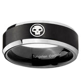 10mm Skull Beveled Edge Brush Black 2 Tone Tungsten Ring