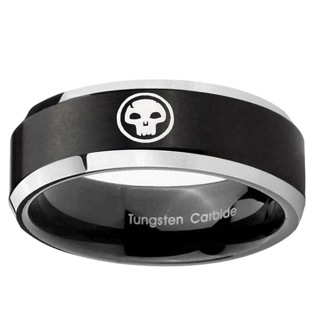 5MM Skull Beveled Two Tone Black Tungsten Man Wedding Band
