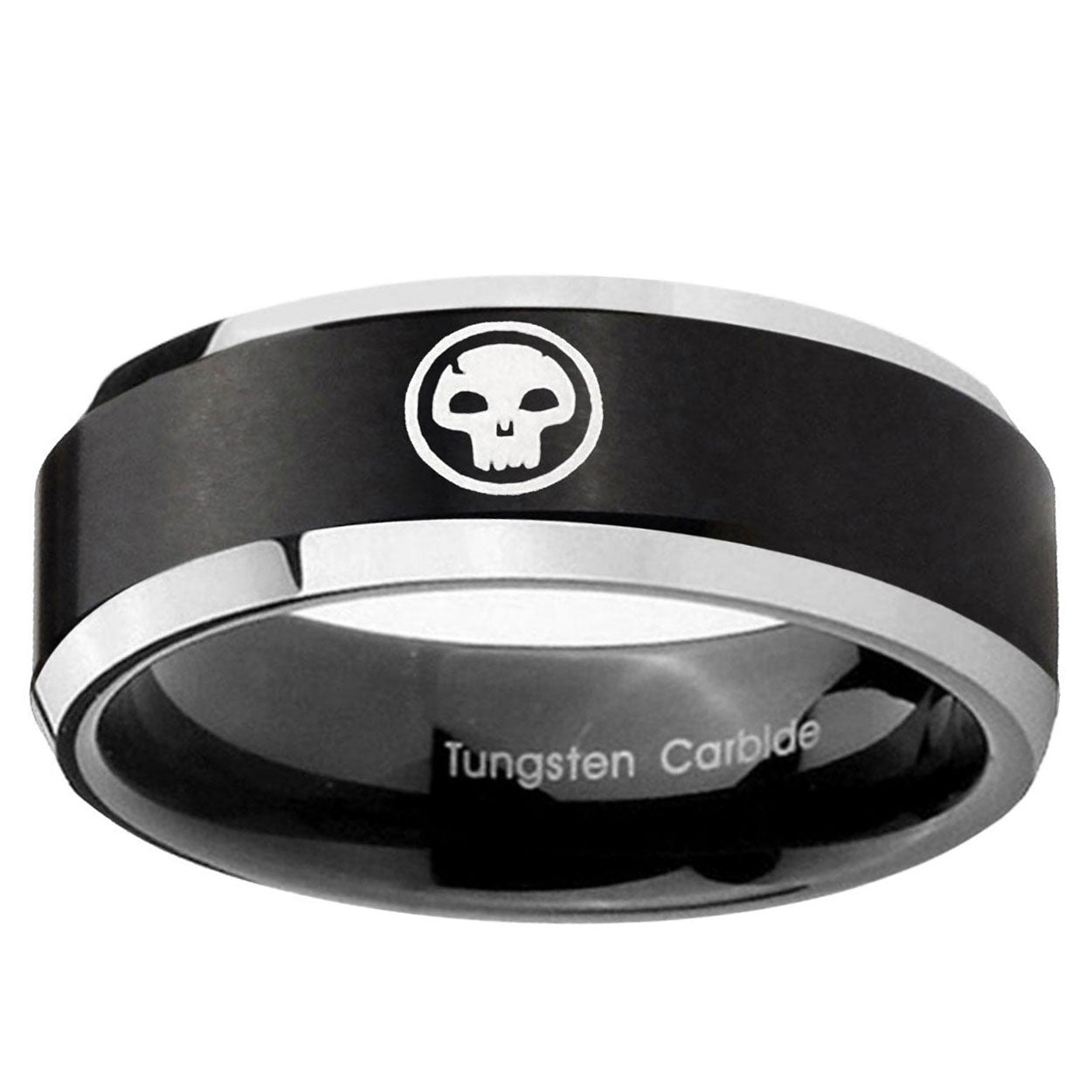 5MM Skull Beveled Two Tone Black Tungsten Man Wedding Band