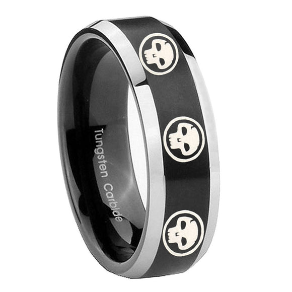 8mm-Multiple-Skull-Beveled-Edges-Brush-Black-2-Tone-Tungsten-Rings-for-Men