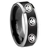 10mm Multiple Skull Beveled Brush Black 2 Tone Tungsten Mens Ring Engraved