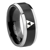 10mm-Zelda-Triforce-Beveled-Edges-Brush-Black-2-Tone-Tungsten-Mens-Bands-Ring