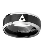 10mm-Zelda-Triforce-Beveled-Edges-Brush-Black-2-Tone-Tungsten-Mens-Bands-Ring