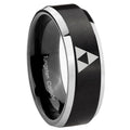 10mm Zelda Triforce Beveled Edges Brush Black 2 Tone Tungsten Mens Bands Ring