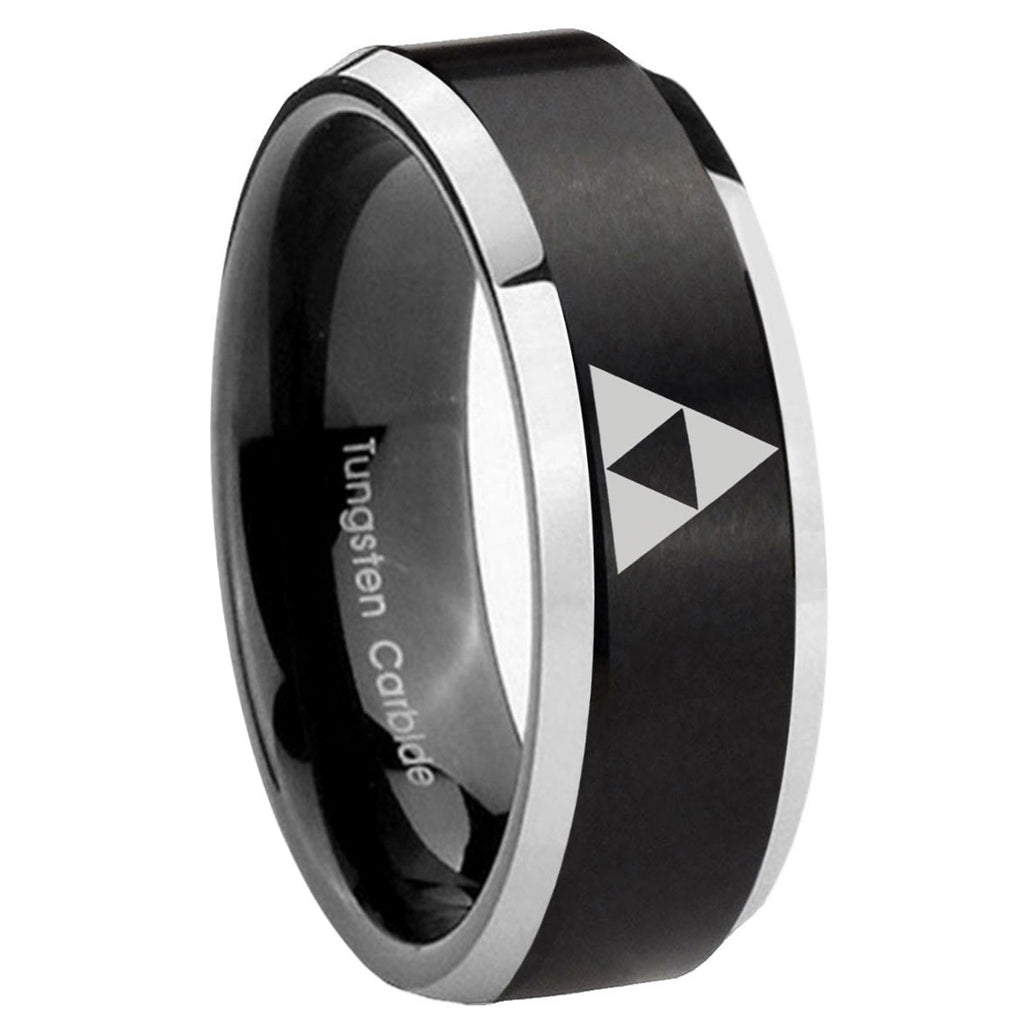 8MM Zelda Triforce Beveled Two Tone Black Tungsten Wedding Rings
