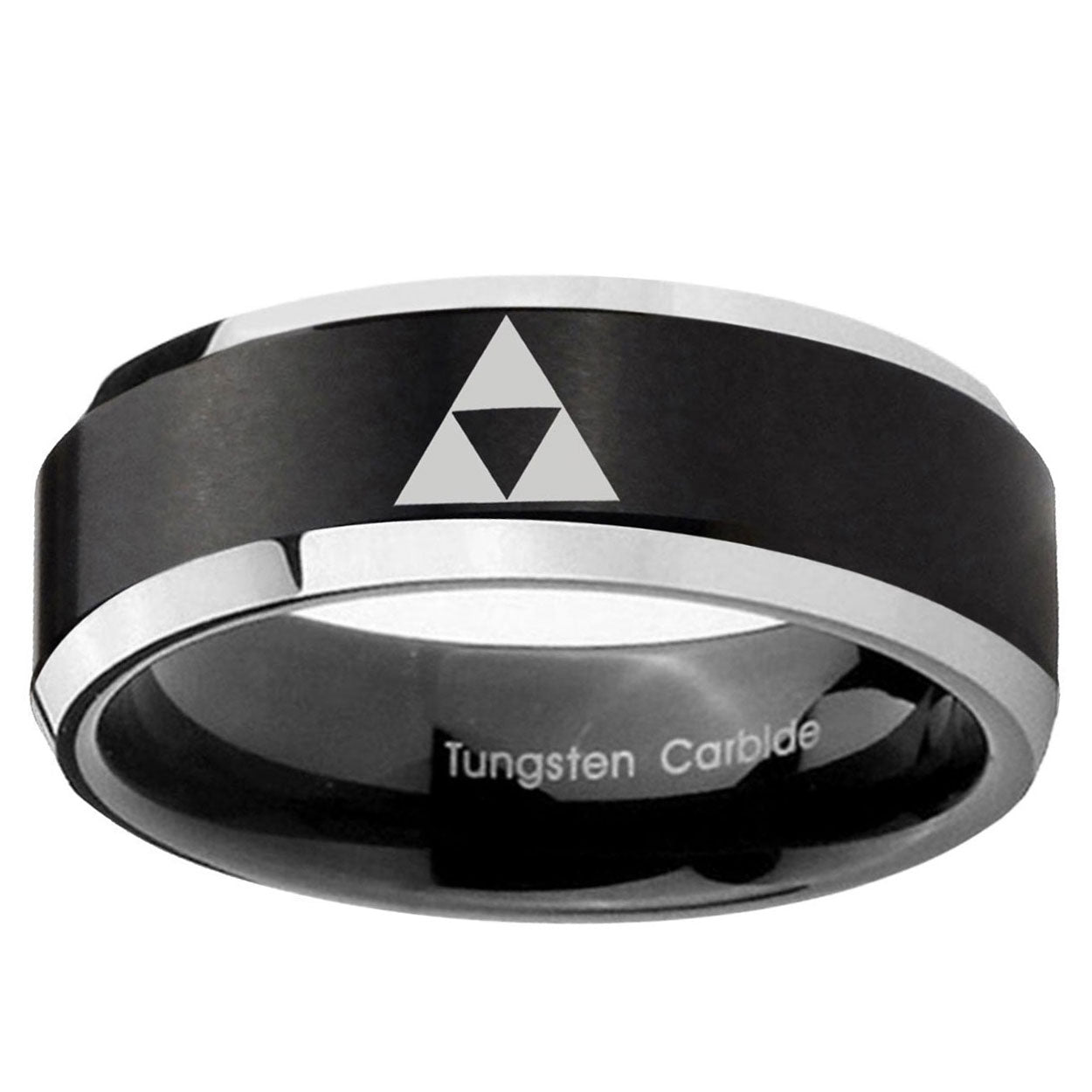 5MM Zelda Triforce Beveled Two Tone Black Tungsten Wedding Rings