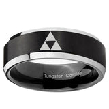 5, 8mm Zelda Triforce Beveled Edge Brush Black 2 Tone Tungsten Carbide Mens Ring