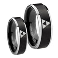 Zelda Triforce Beveled Brush Black 2 Tone Tungsten His And Hers Ring
