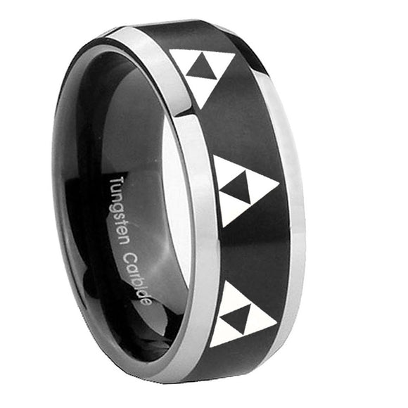 8mm-Multiple-Zelda-Triforce-Beveled-Brush-Black-2-Tone-Tungsten-Men's-Ring